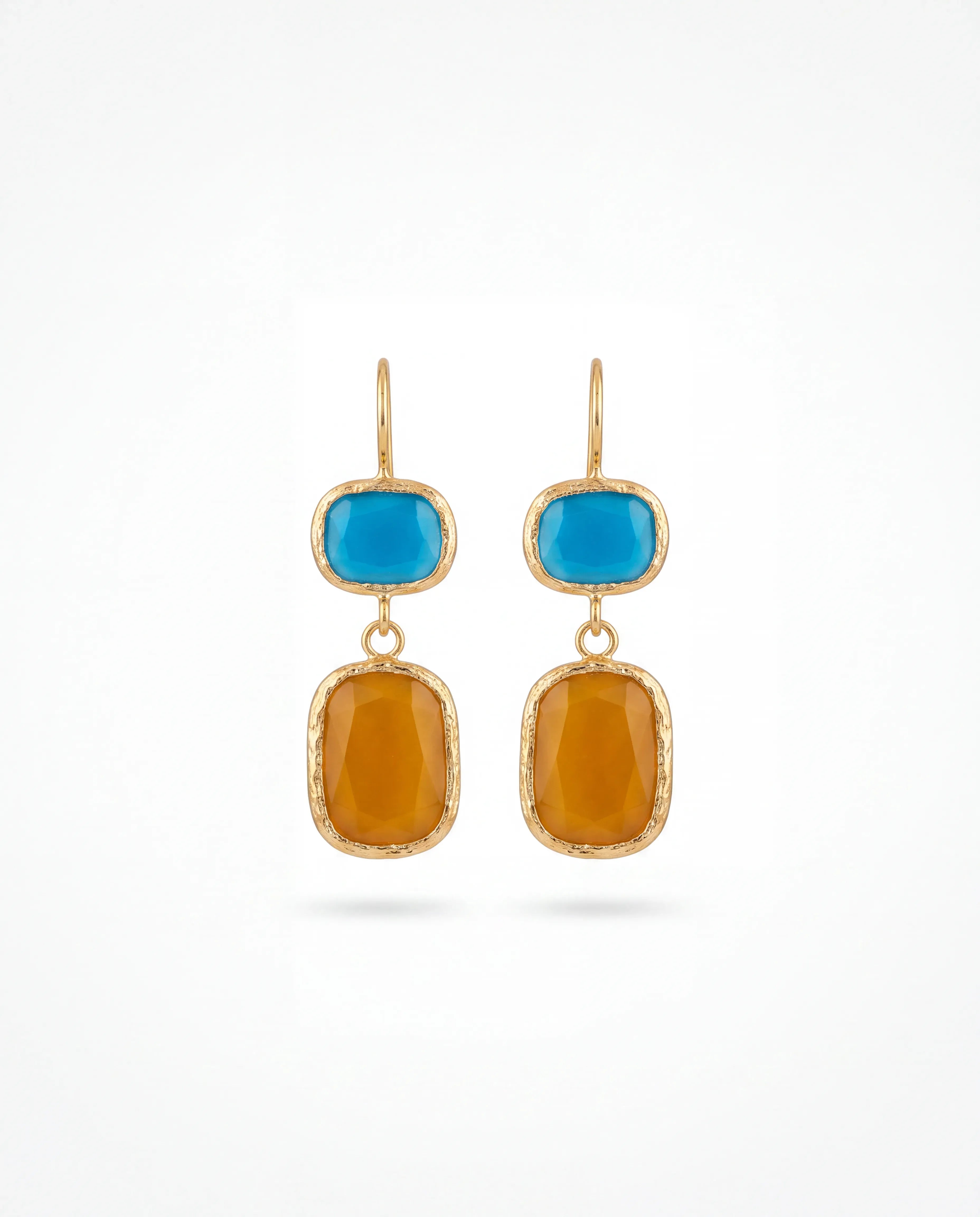 Duo Stone No.1 Küpe - turkuaz ve bal rengi taşlı altın kaplama küpe, ürün görseli