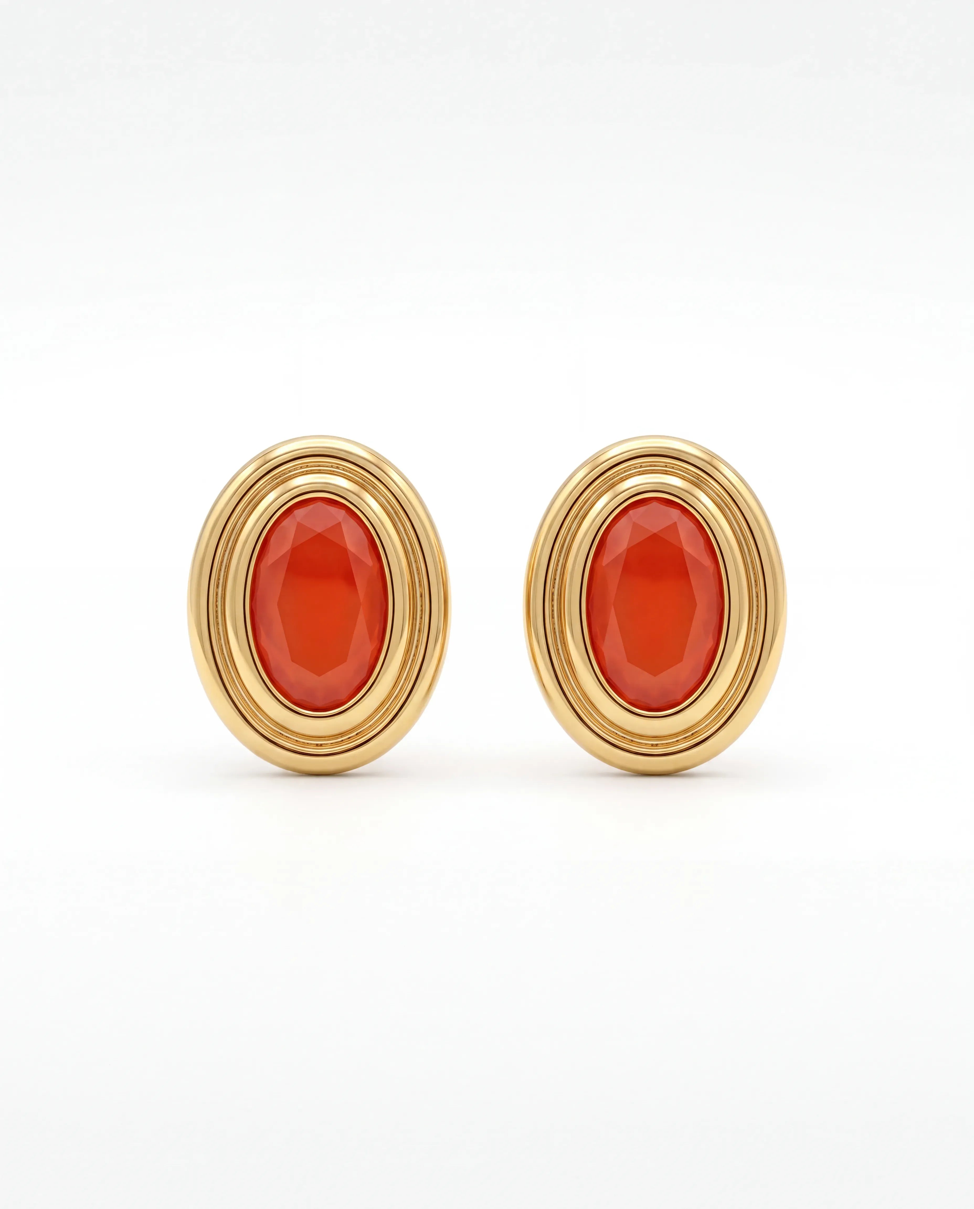 Amber Halo Küpe - katmanlı altın çerçeveli ve oval kehribar tonlu taşlı küpe, ürün görseli