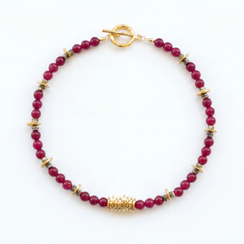 Bordeaux Bloom Kolye - şarap tonlu jade taşlı altın kaplama choker kolye, ürün görseli